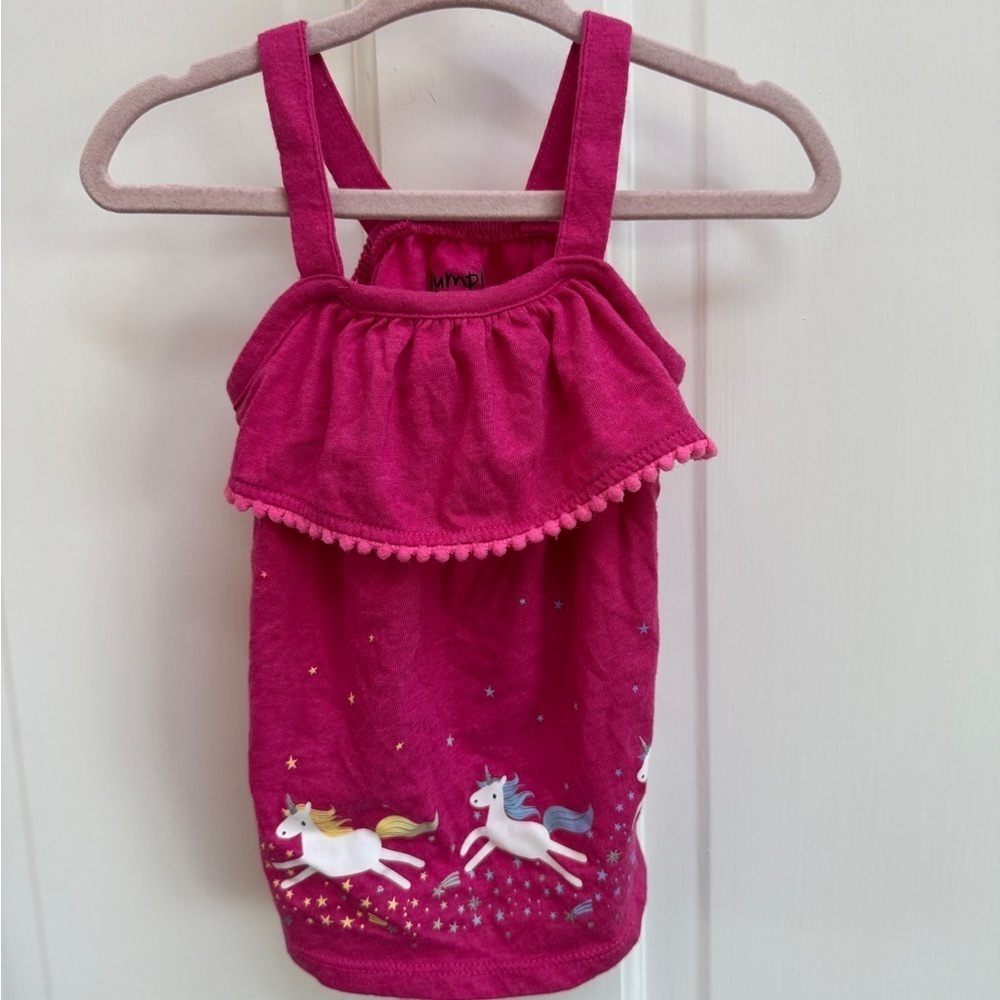 NWOT Jumping Beans 12M Girls Pink & White Magenta Unicorn Tank Top Blouse